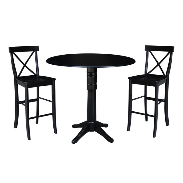 International Concepts Round 42 in Round Pedestal Bar Height Table with 2 Bar Height Stools, Black, 42 in W, 42 in L, Wood K46-42DPT-27-S6133-2 - main